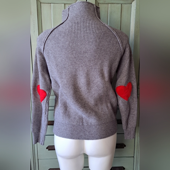 Chicwish Red Heart Elbow Patch Heart and Soul Patched Knit Sweater in Gray S/M - Picture 4 of 8